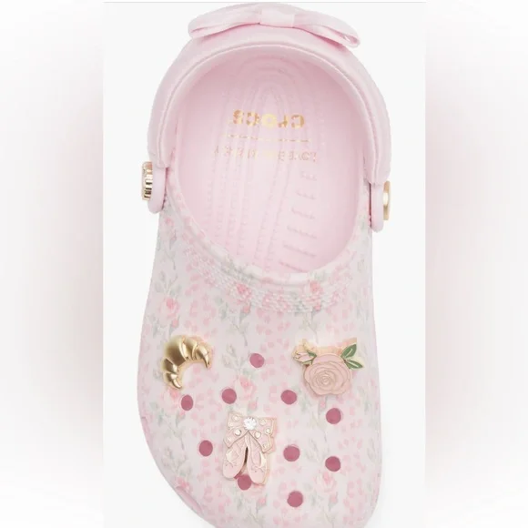 🎀CROCS Kids' x LoveShackFancy Bow Back Classic Clog PINK MILK with Charms🎀 - Picture 4 of 10